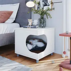 GENERICO - Velador Con Cama Para Mascotas Pety Blanco Pet-House