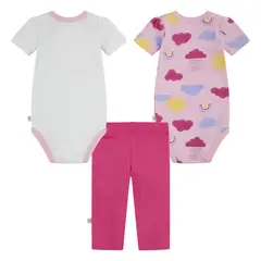 HUGGIES - Ropa de Bebé Conjunto 2 Bodies y Pantalón Niña Rosado Nuboso