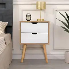 GENERICO - Velador Vintage Mesa de Noche Shavan 2 Cajones Blanco y Duna Huk