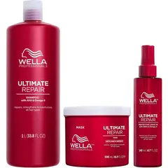 WELLA - Shampoo 1000ml + Mascarilla + Spray Anti Frizz Ultimate Repair