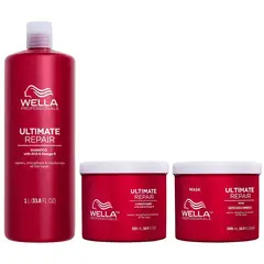 WELLA - Shampoo 1000ml + Acondicionador + Mascarilla Ultimate Repair