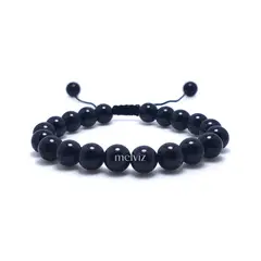 GENERICO - Pulsera Piedra Natural Black Onyx 8 mm Regulable Para Mujer y Hombre