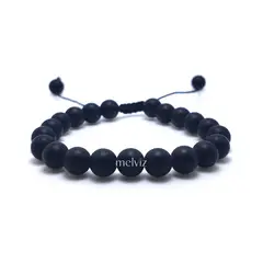 GENERICO - Pulsera Piedra Natural Black Onyx Mate 8 mm Regulable Para Mujer y Hombre