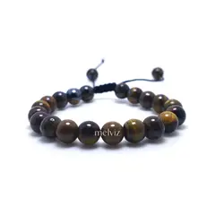 GENERICO - Pulsera de Piedra Natural Ojo de Tigre Brown 8 mm Regulable Para Mujer y Hombre