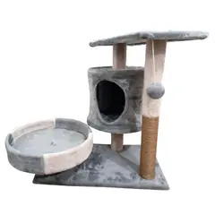 GENERICO - Gimnasio para Gatos Dos pisos con Cama - Gris - M