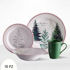 CORONA - Juego de Vajilla Christmas Trees 16 Piezas
