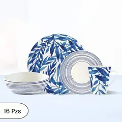 CORONA - Juego de Vajilla Hojas Y Rayas 16 Piezas