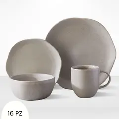 CORONA - Juego de Vajilla Cocreto Reactivo Gris 16 Piezas