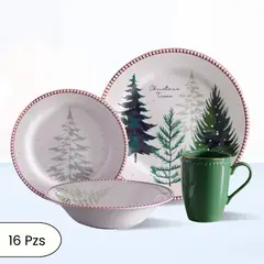 CORONA - Juego de Vajilla Christmas Trees 16 Piezas