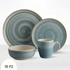 CORONA - Juego de Vajillas Caoba Azul 16 Piezas