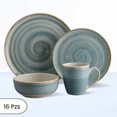 CORONA - Juego de Vajillas Caoba Azul 16 Piezas