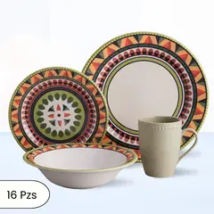 CORONA - Juego de Vajillas Etnica 16 Piezas