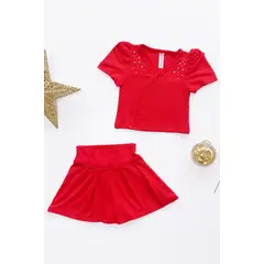 KIDS MASHMELO - Outfit de Polo en Rib y Falda Short para Niña -