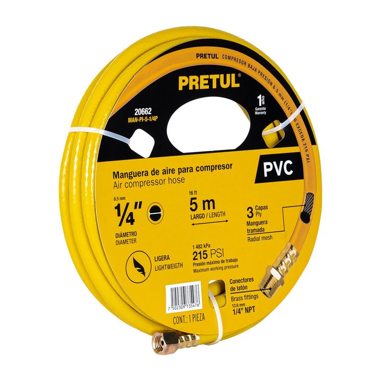Manguera 1/4" x 5m PVC para Compresora 20662
