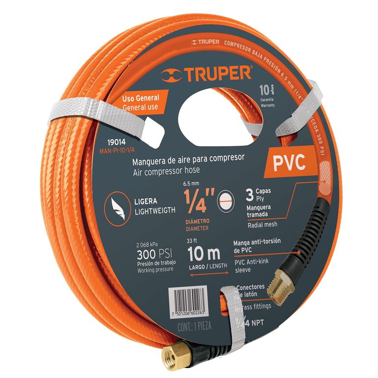 Manguera 1/4" x 10m PVC para Compresora 19014