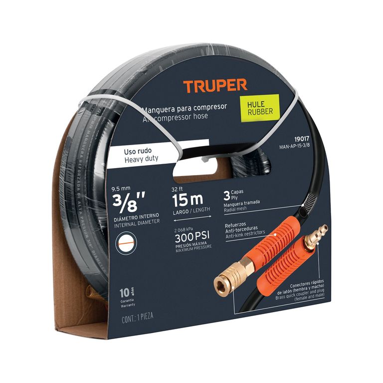 Manguera 3/8" x 15m Hule para Compresora 19017