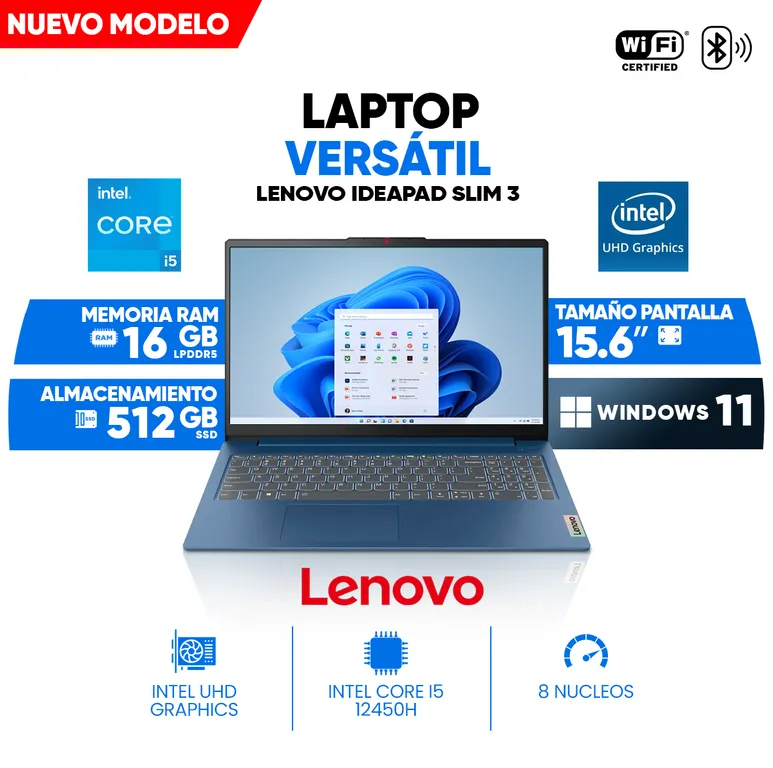 Laptop IdeaPad Slim 3, Core i5-12450H, 16GB LPDDR5, 512GB SSD, 15 6 FHD