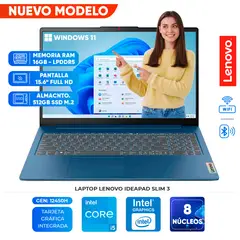 LENOVO - Laptop IdeaPad Slim 3, Core i5-12450H, 16GB LPDDR5, 512GB SSD, 15 6 FHD