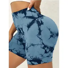 GENERICO - Short Deportivo Tie Dye para Mujer Scrunch Celeste