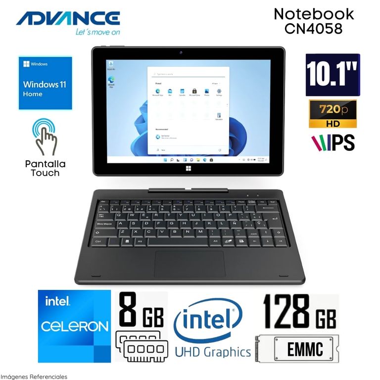 Laptop CN4058 2 en 1 Celeron N4020 8GB/ 128GB 10.1"  Pantalla táctil Wind 11