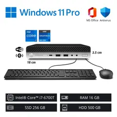 HP - Computadora PC Mini 400G3 WiFi Intel ci7-6700T 16GB RAM 256GB SSD + 500GB HDD
