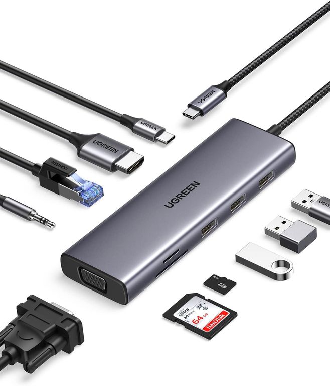 Docking Hub USB-C 10 en 1 4K HDMI VGA Ethernet CM498 - 15601