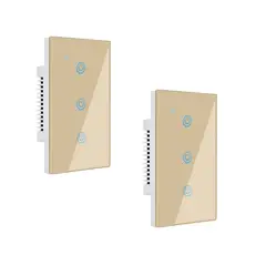 OEM - Pack 2 Interruptores Inteligente Wifi 3 Botones Con/Sin Neutro Dorado