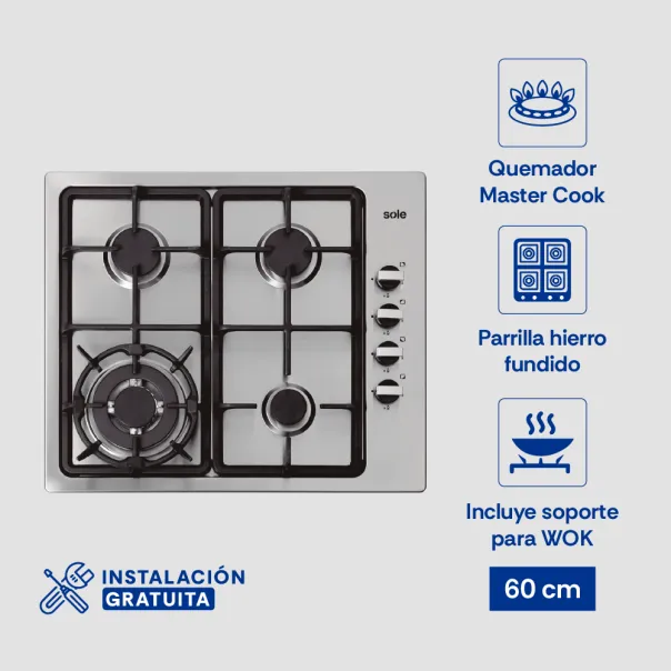 Cocina a Gas Empotrable SOLCO036 4 Hornillas