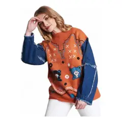 GENERICO - Chompa Mujer Jean Mangas Ev-85 Color Naranja