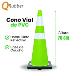 QRUBBER - Cono Verde Flúor 2 Cintas Base De Caucho 70cm Alto