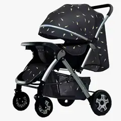 GENERICO - Coche plegable stroller NEGRO con plumas 360°