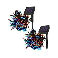 GENERICO - PACK 2 LUCES NAVIDEÑAS MULTICOLOR CON PANEL SOLAR AHORRATIVO