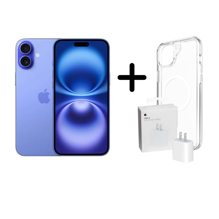 IPHONE 16 128GB CHIP FISICO AZUL + CARGADOR + CASE PROTECTOR