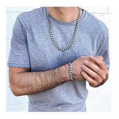 OEM - CADENA + PULSERA HOMBRE ESLABON GRUESO SET ACERO INOXIDABLE 316L