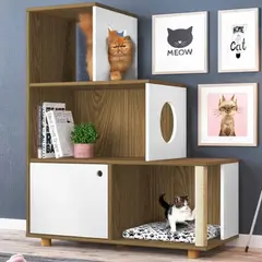 TU MESITA - Estante Moderno Siamés ideal para Mascotas MarrónBlanco