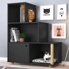 TU MESITA - Estante Moderno Siamés ideal para Mascotas Color Negro