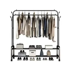 GENERICO - Estante con Doble Colgador con Perchero en Tono Negro