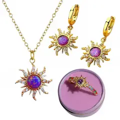 NO LOGO - Set Collar Pulsera Arete De Sol Piedra Opalo Morado Regalo