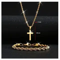 OEM - Collar Cruz + Pulsera Hombre Torcida Set Acero Inoxidable 316L x SAN VALENTIN