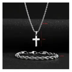 OEM - Collar Cruz + Pulsera Hombre Torcida Set Acero Inoxidable 316L