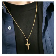 OEM - Collar Cruz Plana Hombre Mediano Acero Inoxidable Regala x SAN VALENTIN