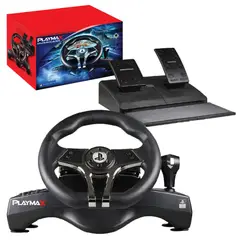 VARIOS - Kit Timon Volante Con Pedales Playmax Hurricane Ps3 Ps4 Negro