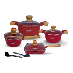 Reyna - Juego de Ollas Dakota Rojo Roca Volcánica 10 Piezas Duraderas