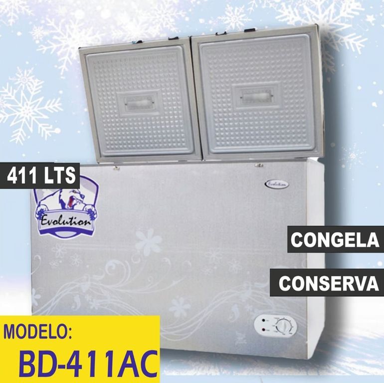 Congeladora Doble Puerta de 410L Tina de Aluminio Gris