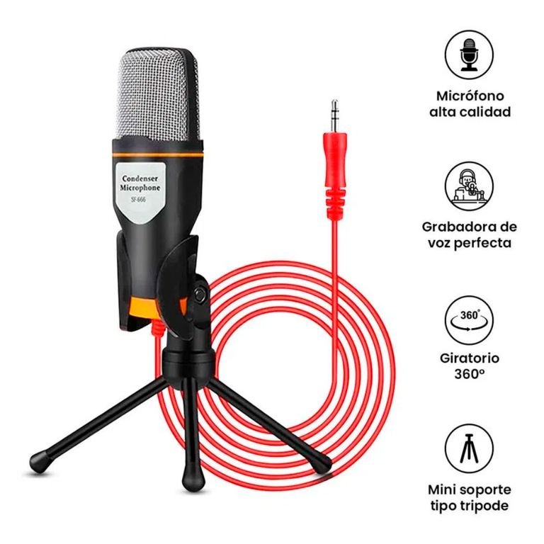 Micrófono Condensador para PC Notebook Grabador de 3,5mm Mini Trípode