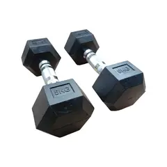 WINNER - Par Mancuernas Pesas Cromadas Hexagonales De Caucho 5 Kg