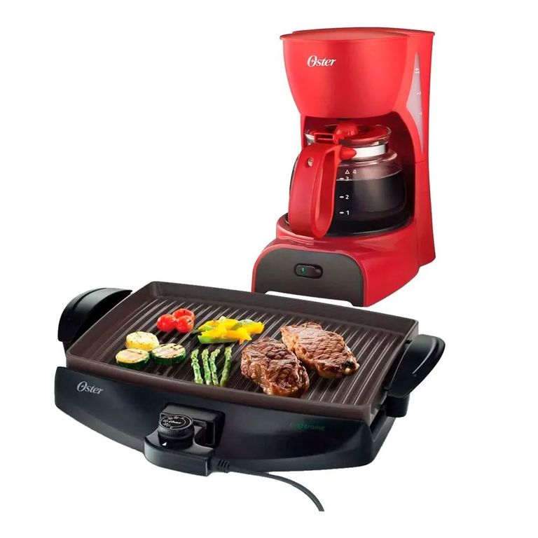 Combo parrilla eléctrica ckstgr4768 + cafetera 4 tazas
