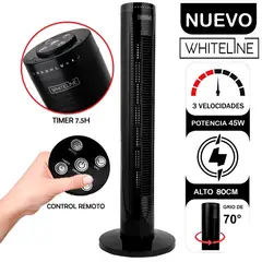 WHITELINE - Ventilador de Torre Silencioso 3 Velocidades 45 Watts