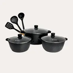 FINEZZA - Juego de ollas aluminio fundido ultragranito de 9 piezas.