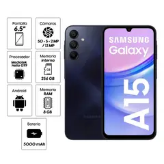 SAMSUNG - Celular Galaxy A15 256GB 8GB ram 50MP + 5MP + 2MP frontal 13MP 65 negro azulado